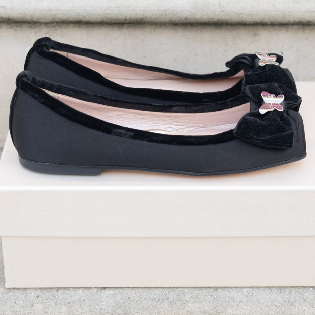 Black Satin & Velvet Ballet Flats