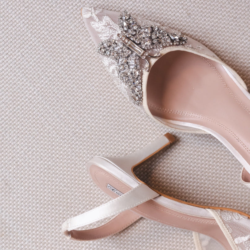LOVE BUTTERFLY SLINGBACK HEELS IVORY LACE