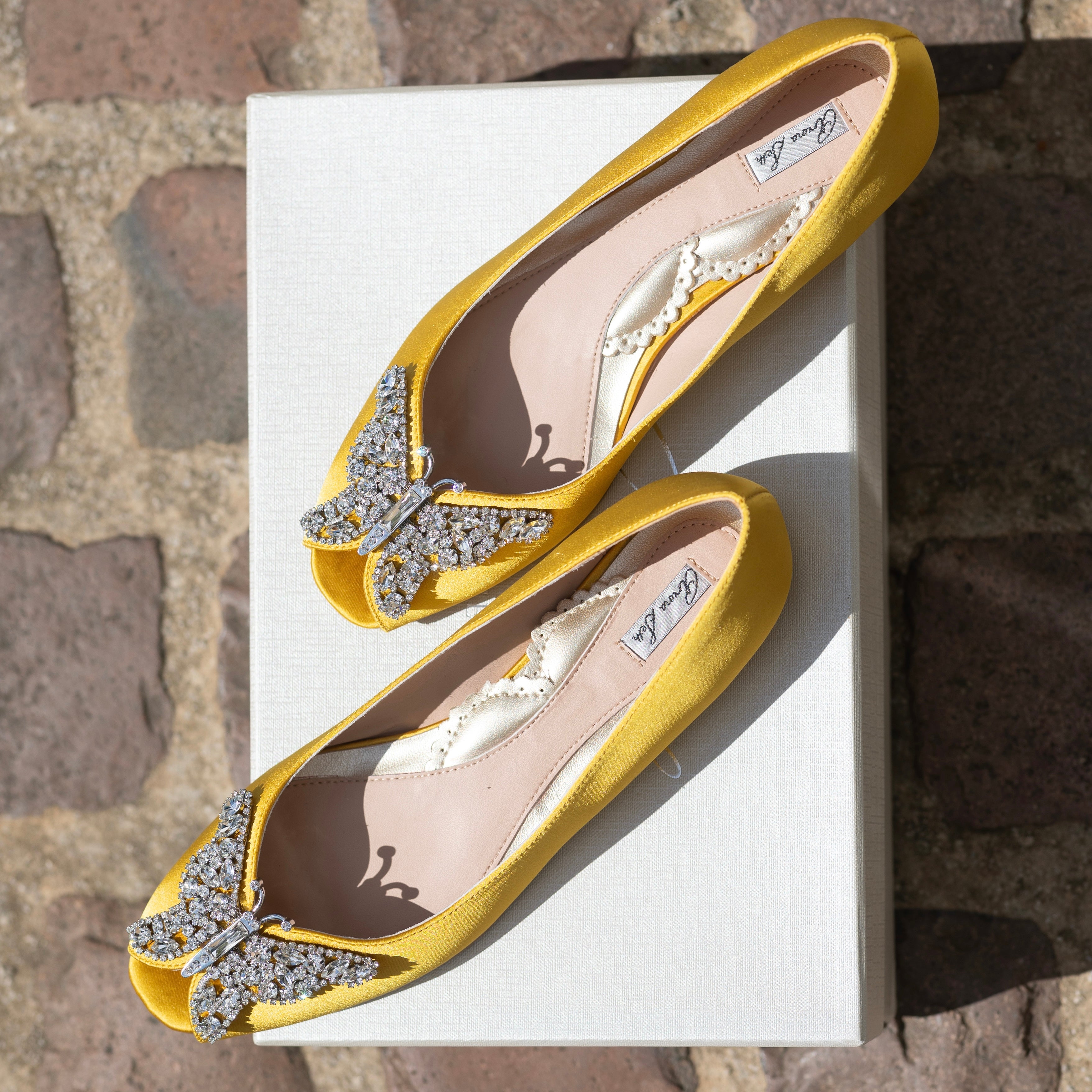 Liana Butterfly Open Toe Flats Yellow Satin