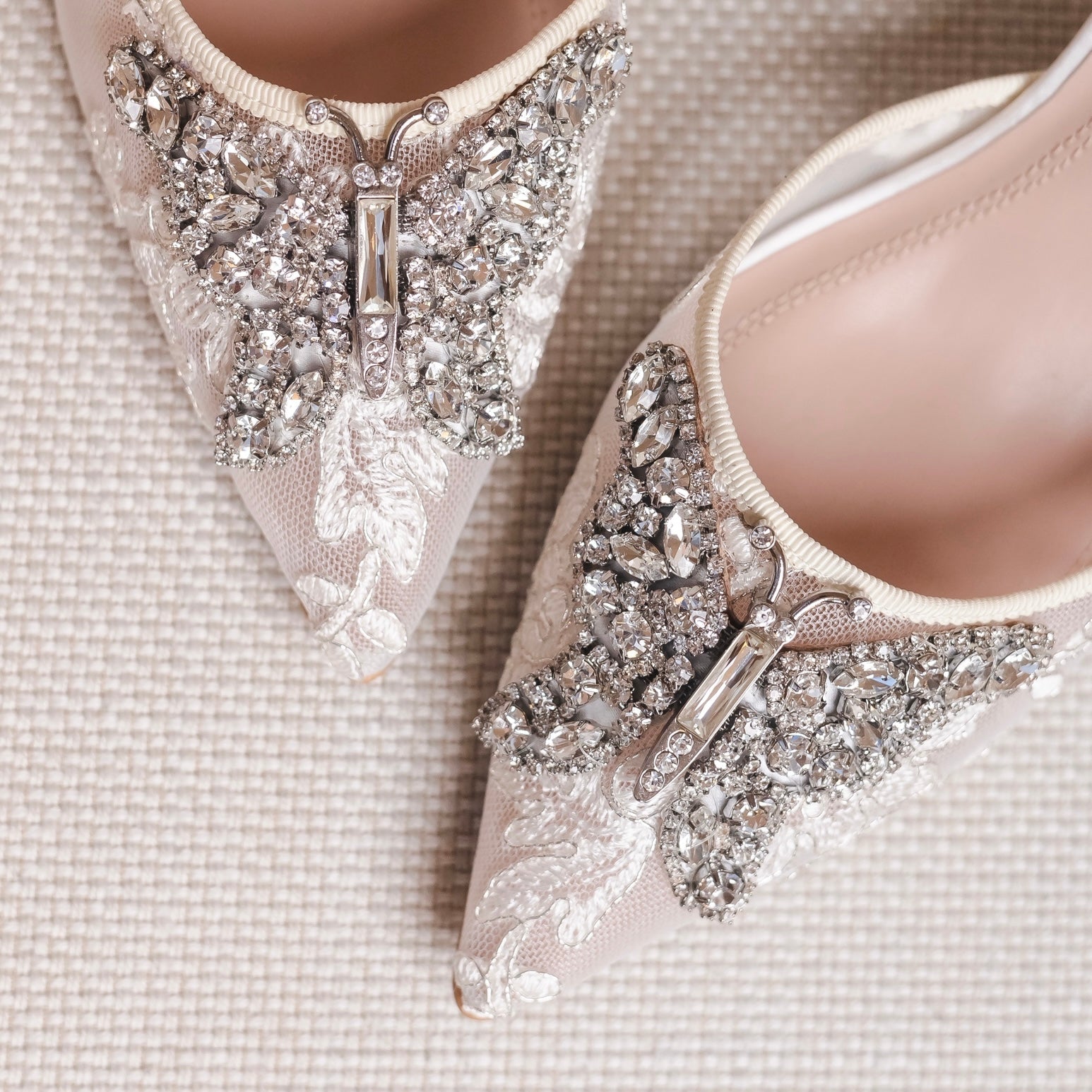 LOVE BUTTERFLY SLINGBACK HEELS IVORY LACE