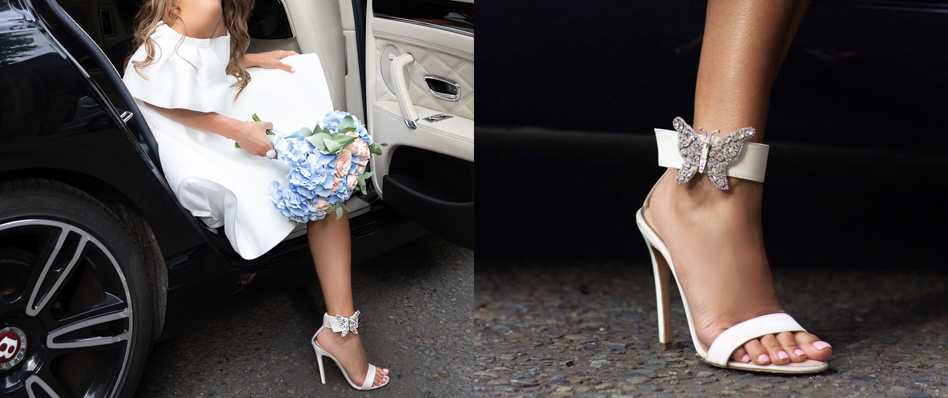 Luxury civil wedding shoes with crystal butterfly by Aruna Seth