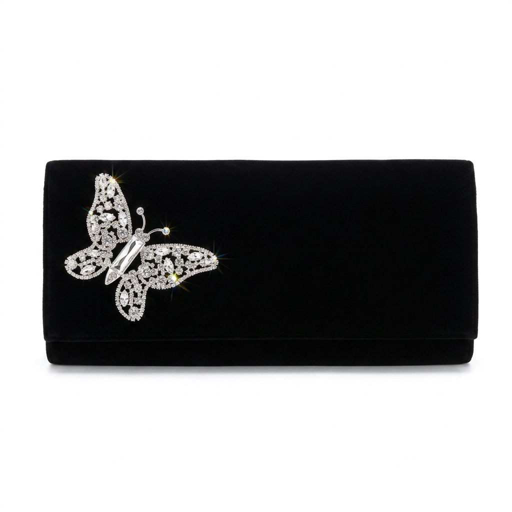 Black Velvet Butterfly Clutch Bag