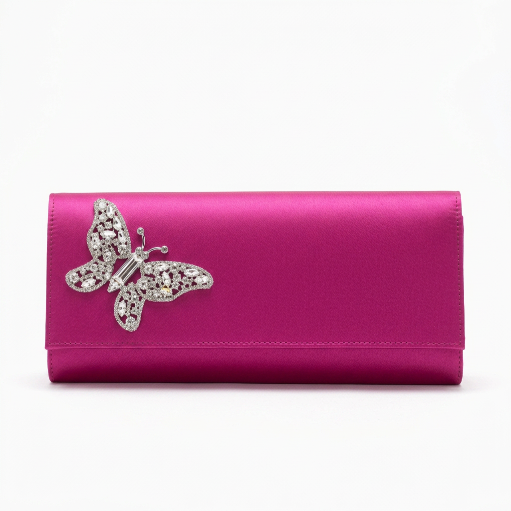 Neon Pink Satin Butterfly Clutch Bag