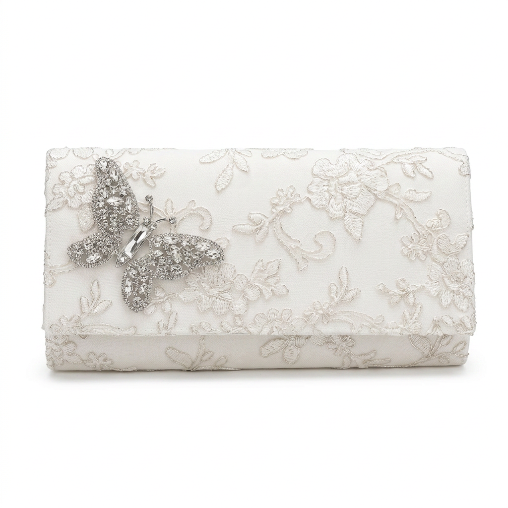 Ivory Lace Butterfly Bridal Clutch Bag