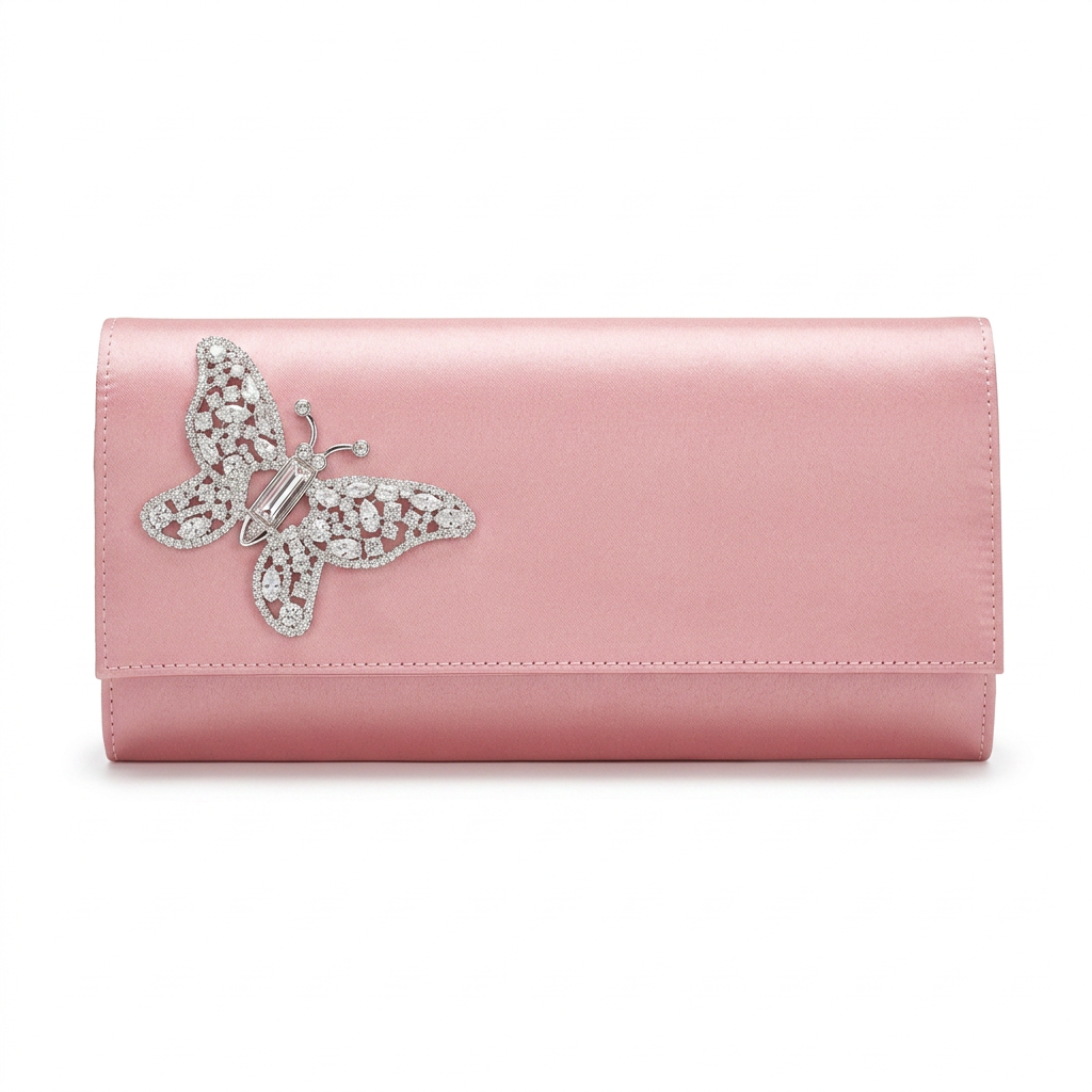 Blush Satin Butterfly Clutch Bag