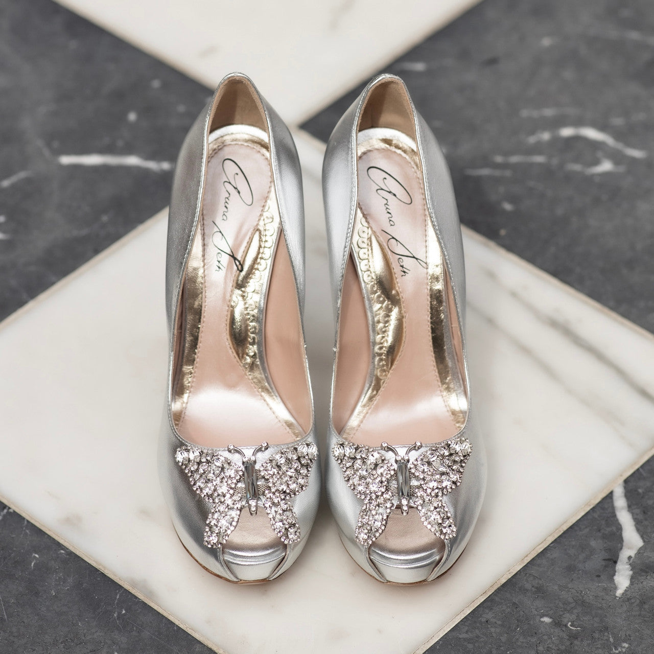 Sky Open Toe Silver Leather Platform 130mm