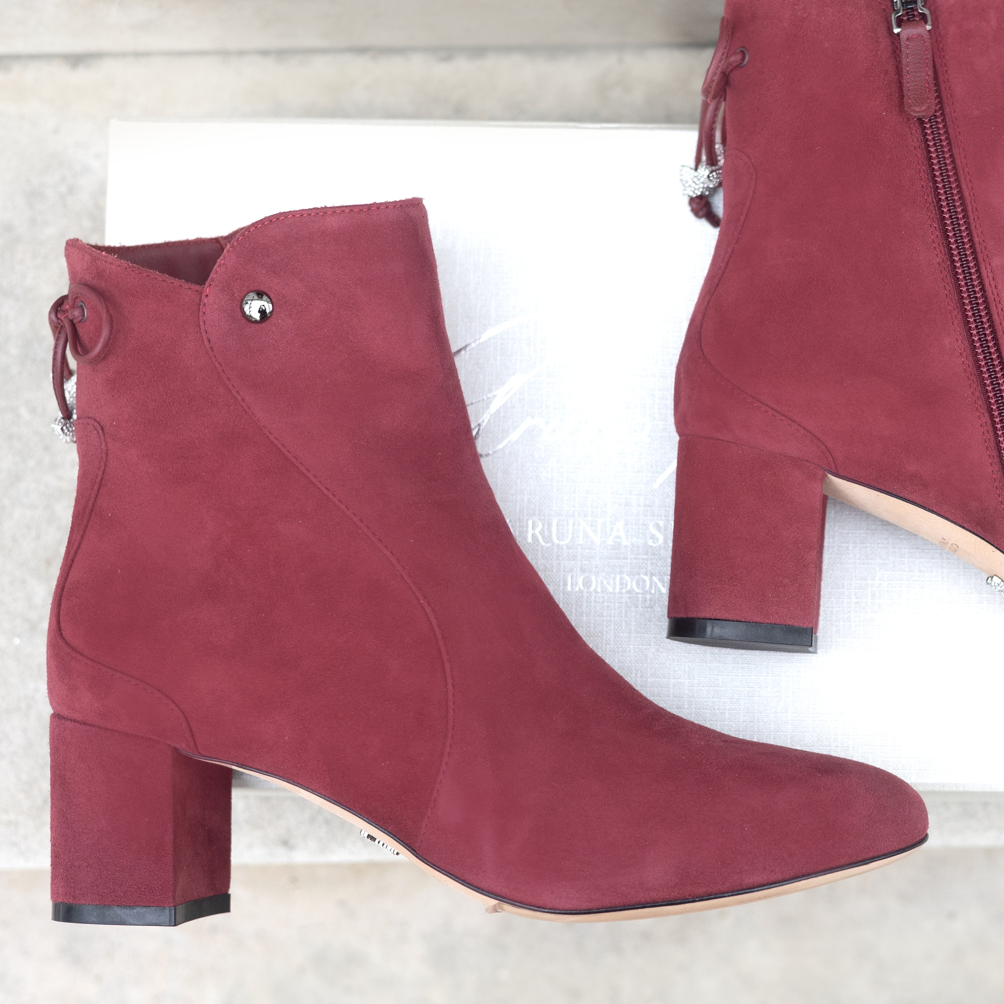 Aida Block Heel Ankle Boot Burgundy Suede