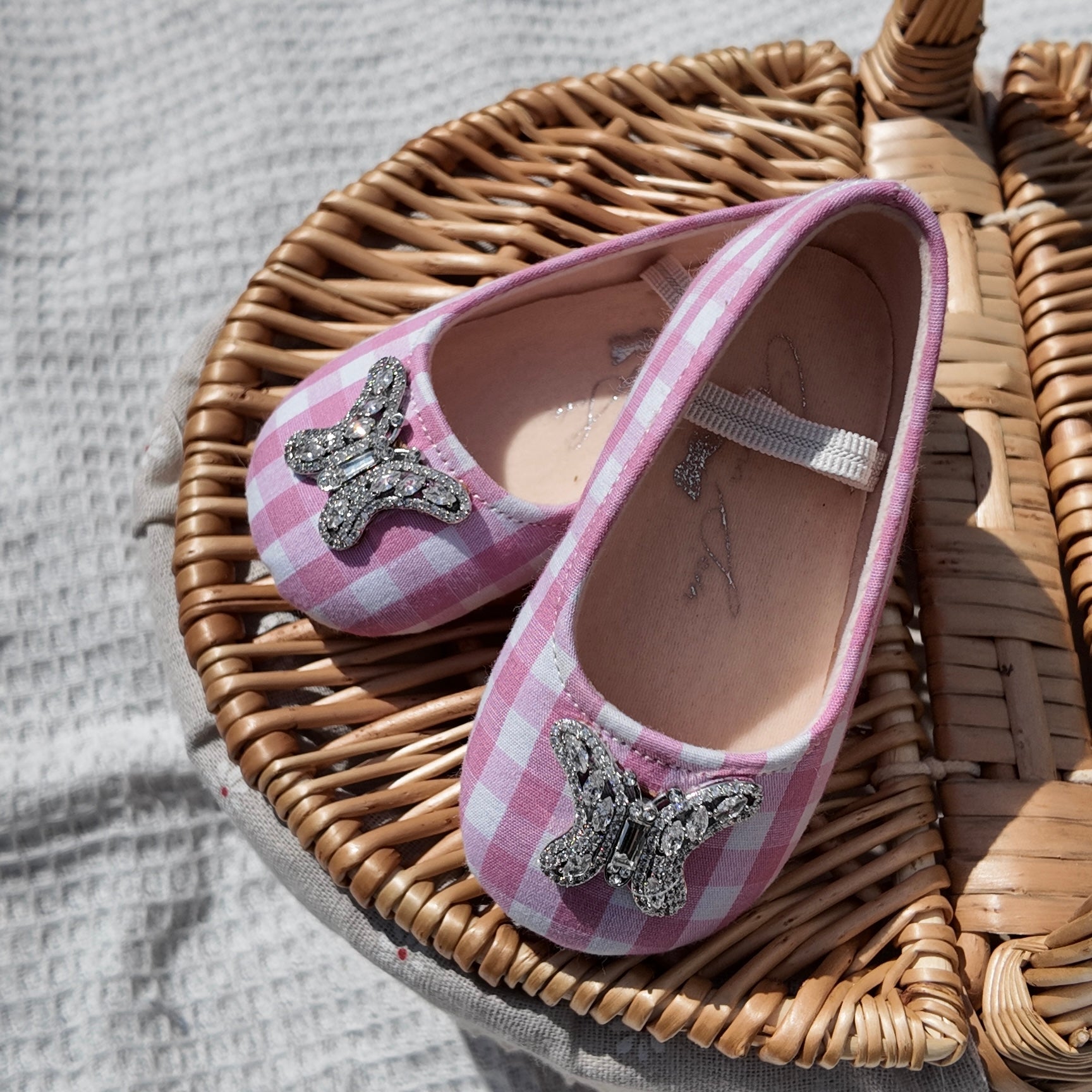 ODETTE BUTTERFLY ROSE PINK GINGHAM BABY SHOES