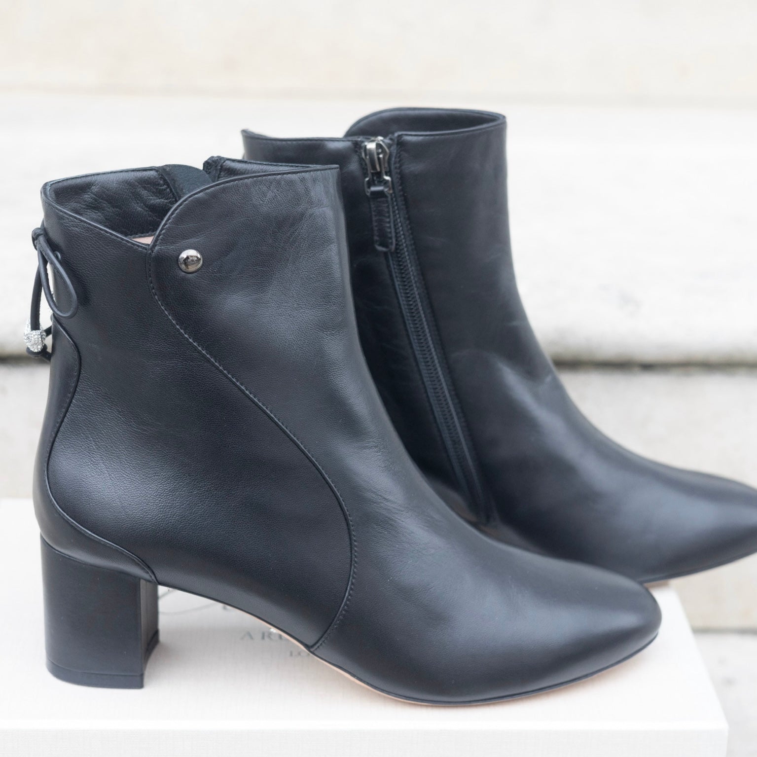 Aida Block Heel Ankle Boot Black Leather