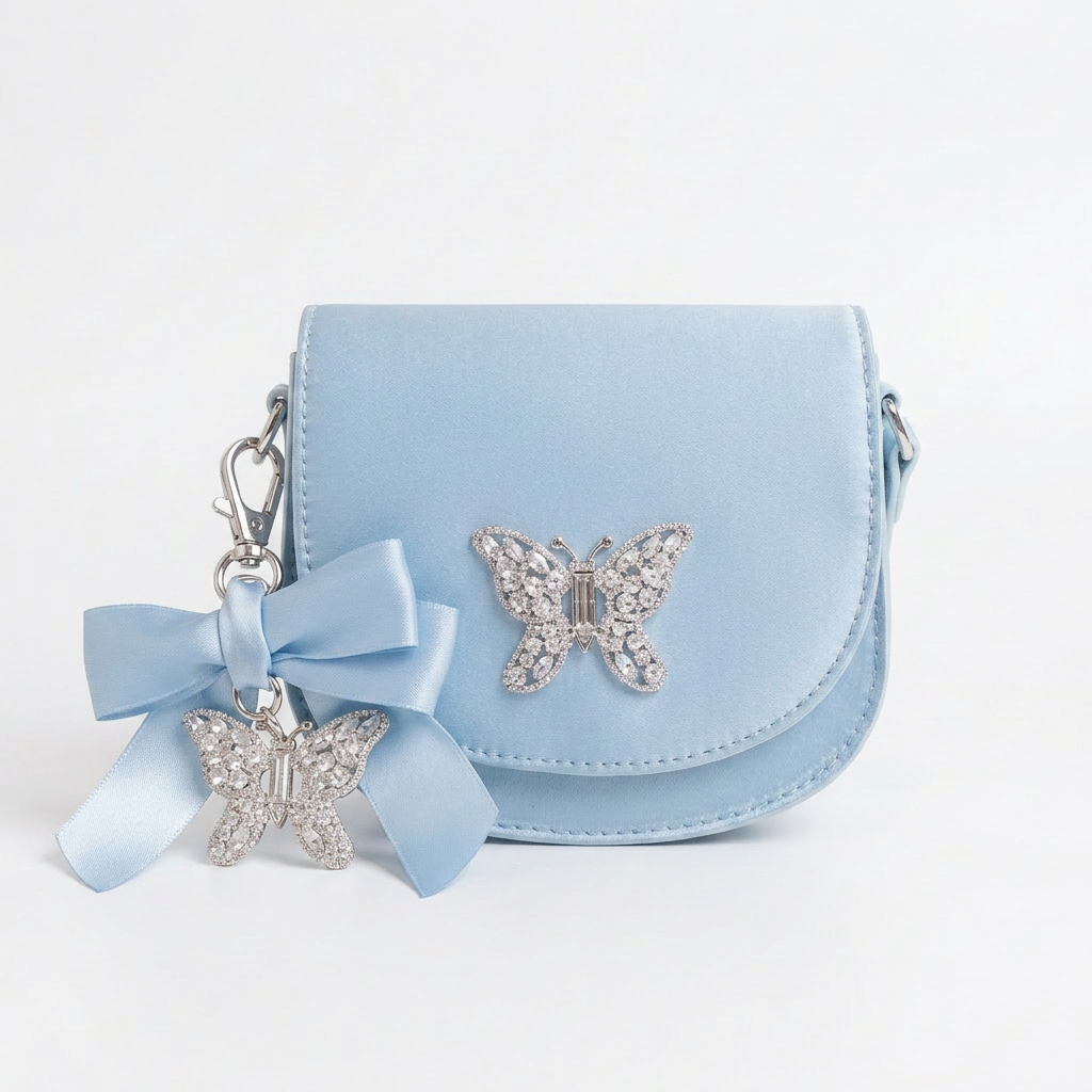 Luna Mini Butterfly Frozen Blue Satin Bag