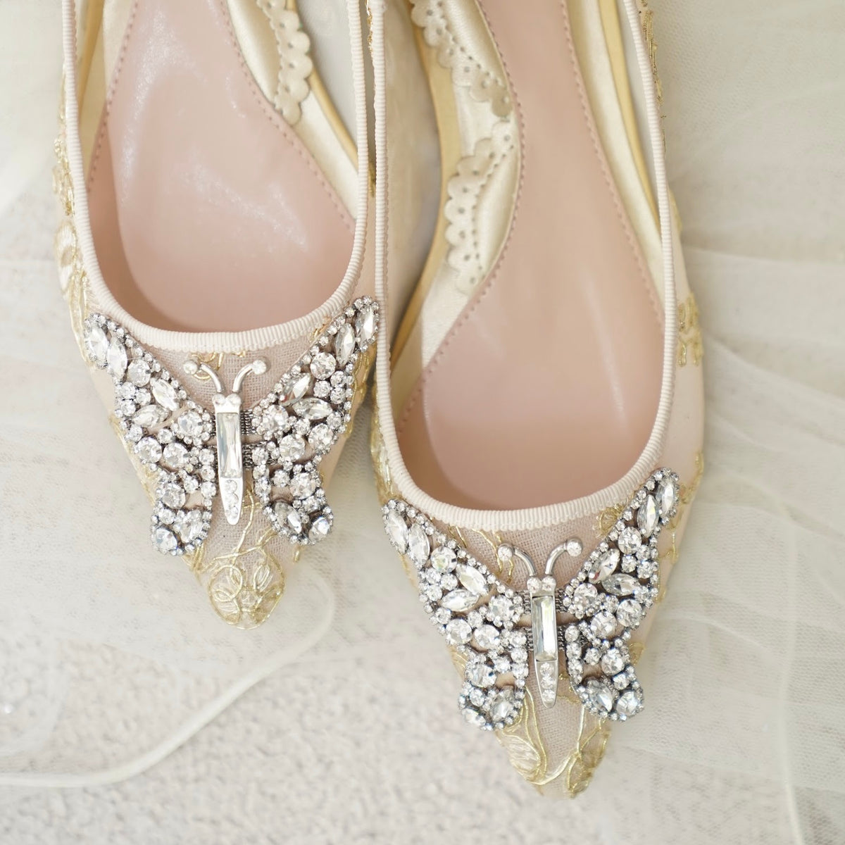 ELIANA BALLERINA FLAT POINTY GOLD LACE