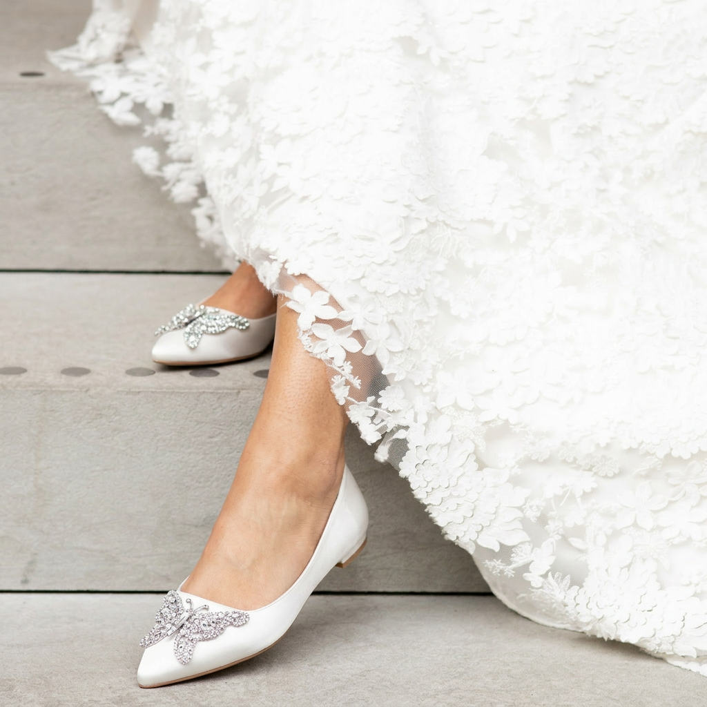 Eliana Ballerina Flat Pointy Ivory Satin