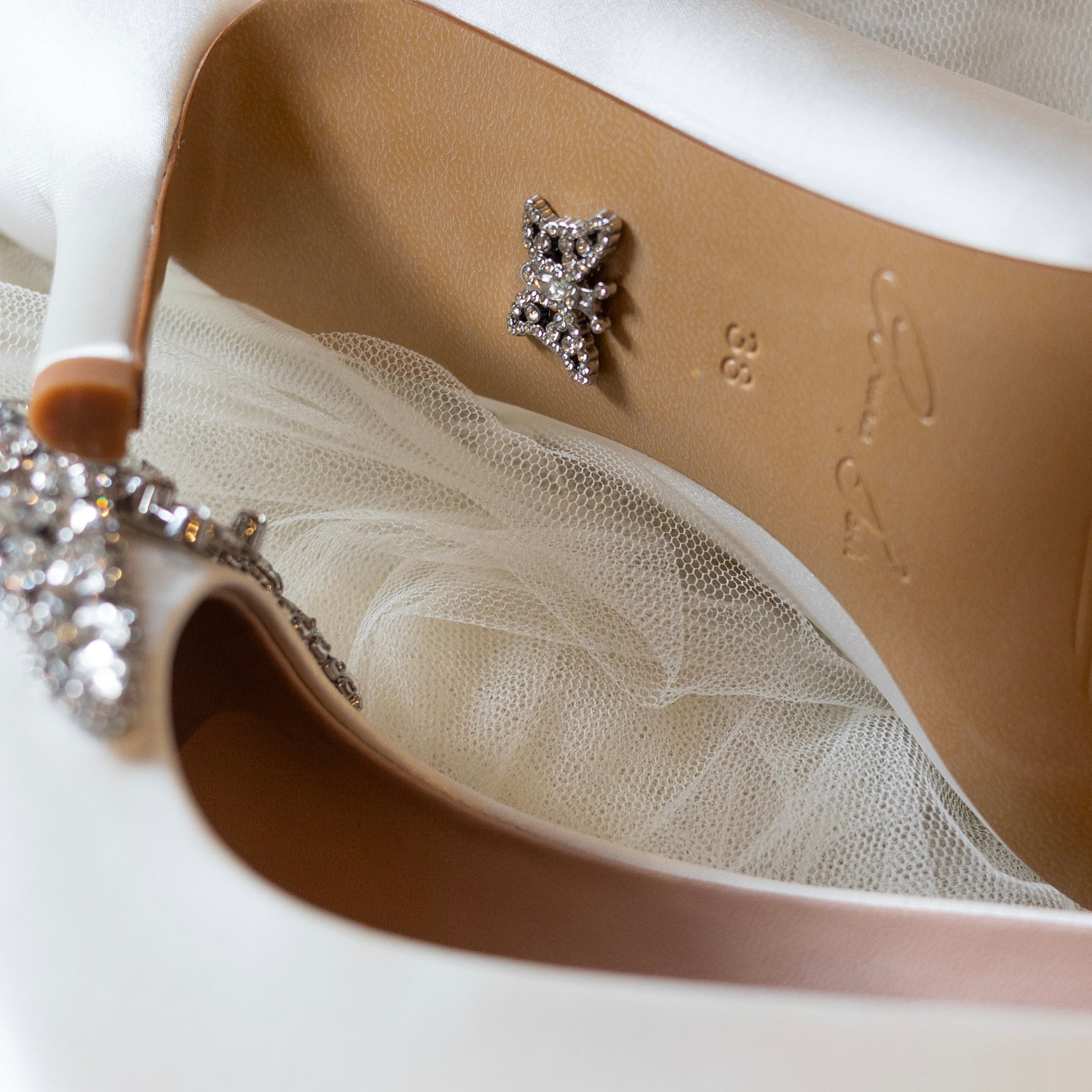 Emilia Butterfly Heel Ivory Satin Bridal Shoes