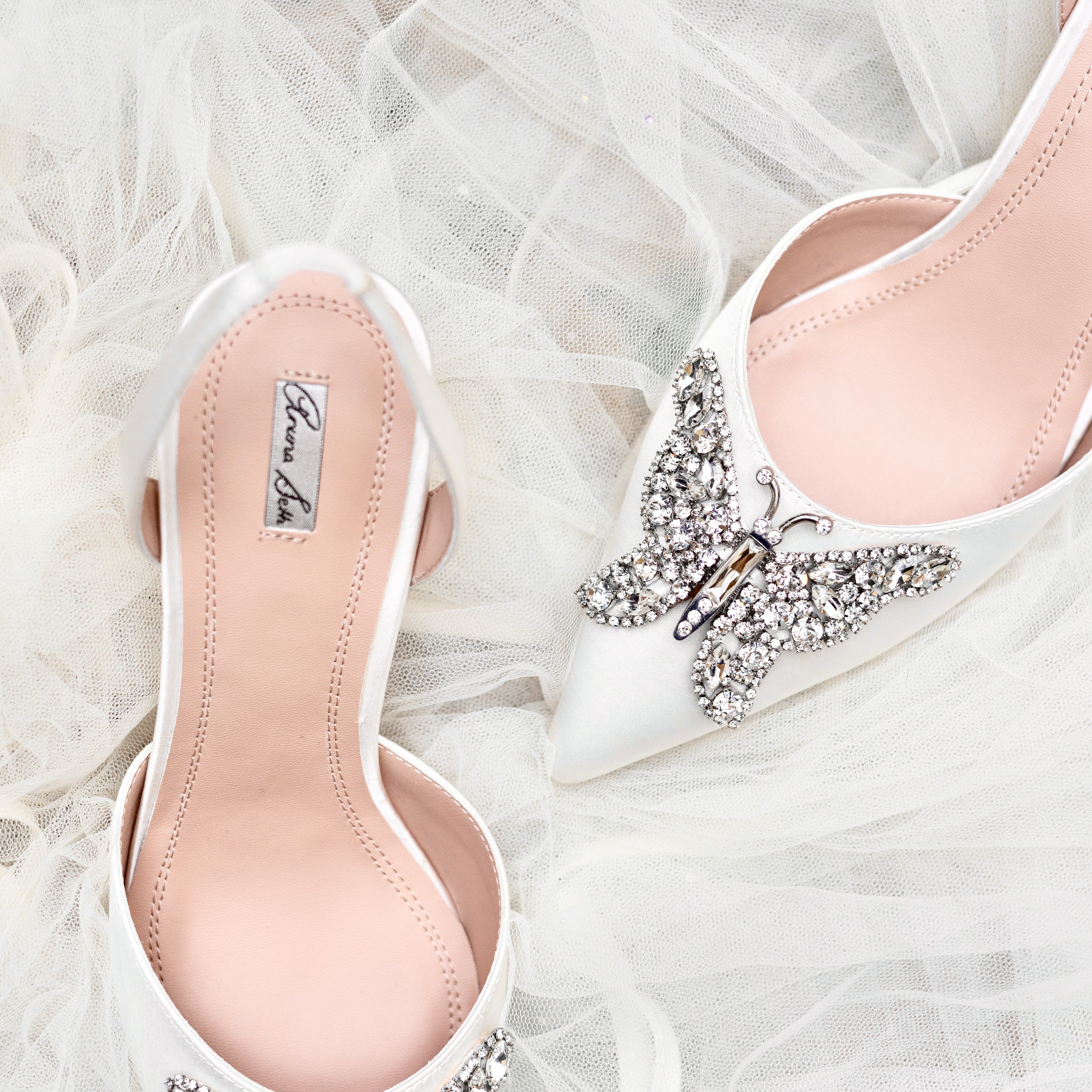 Love Butterfly Slingback Heels Ivory Satin