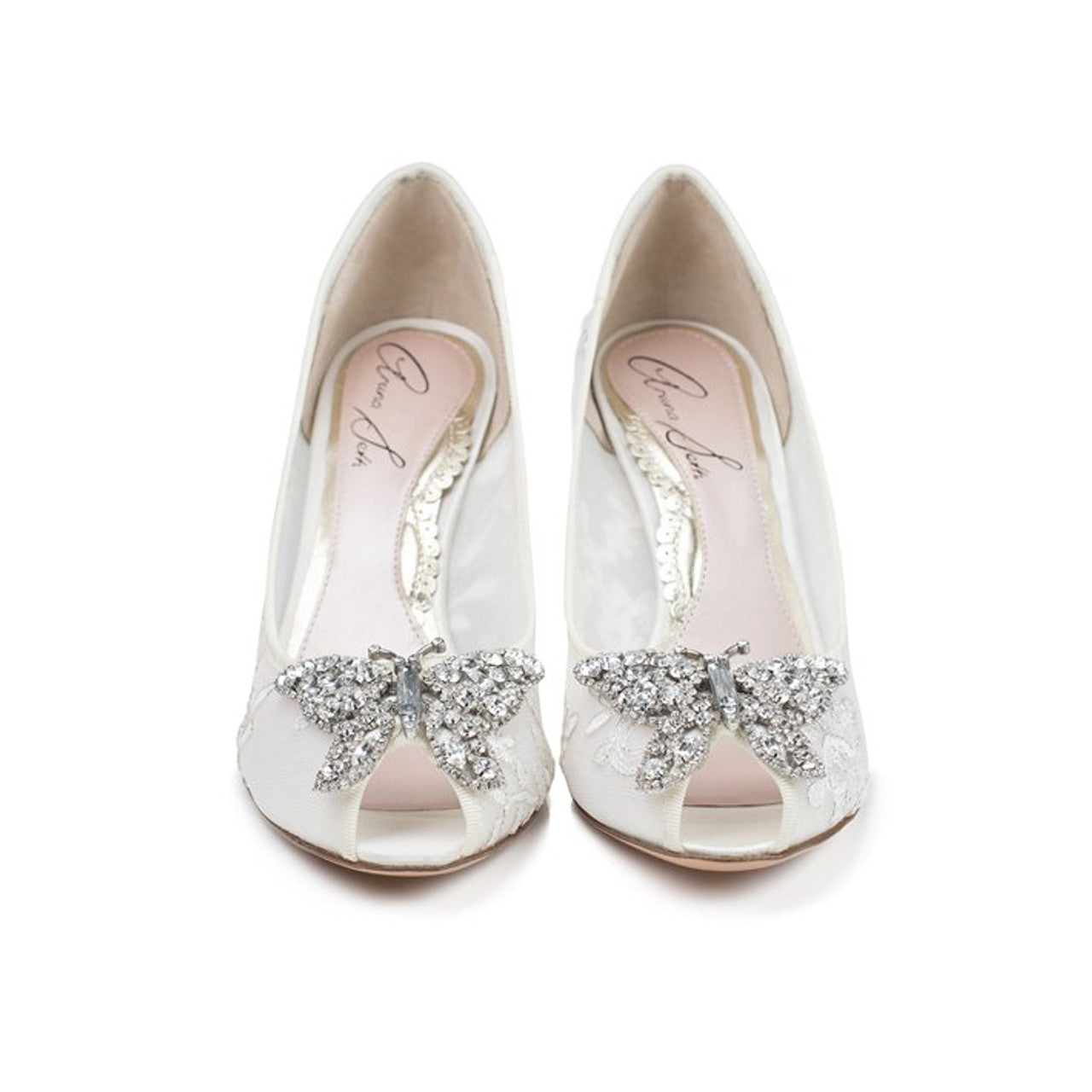 Ava Open Toe Butterfly Heels Ivory Lace