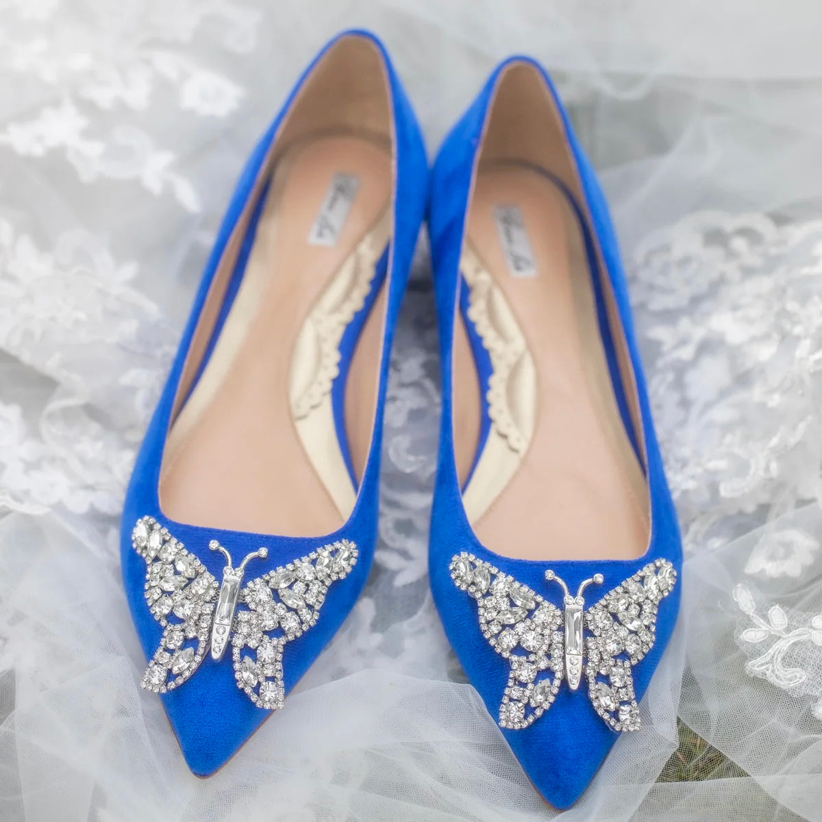 Eliana Butterfly Pointy Flats Cobalt Blue Suede