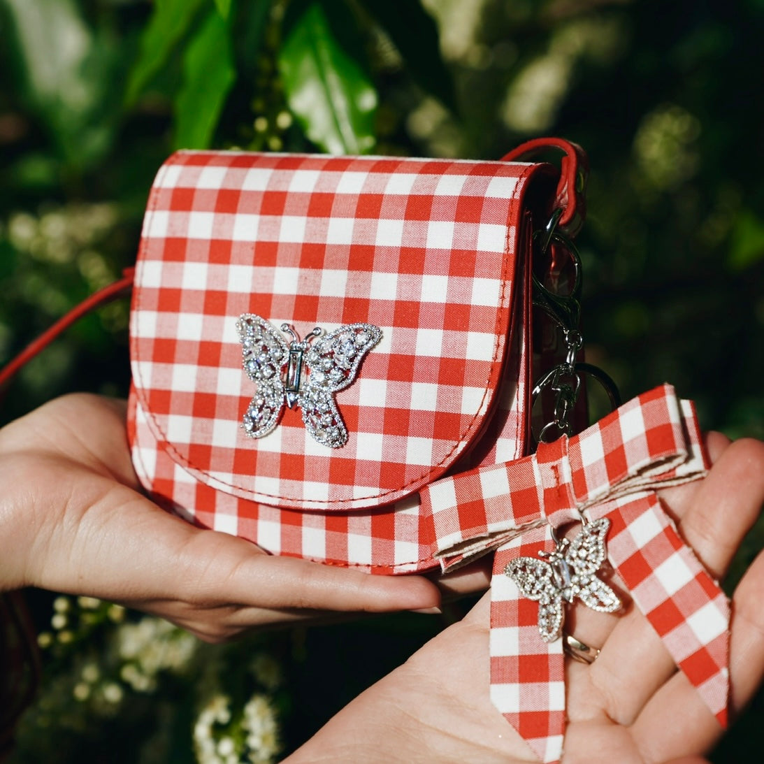 LUNA MINI BUTTERFLY RED GINGHAM BAG