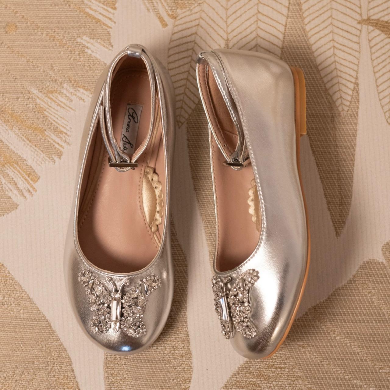 ANGELINA BUTTERFLY GIRLS SHOES SILVER METALLIC LEATHER