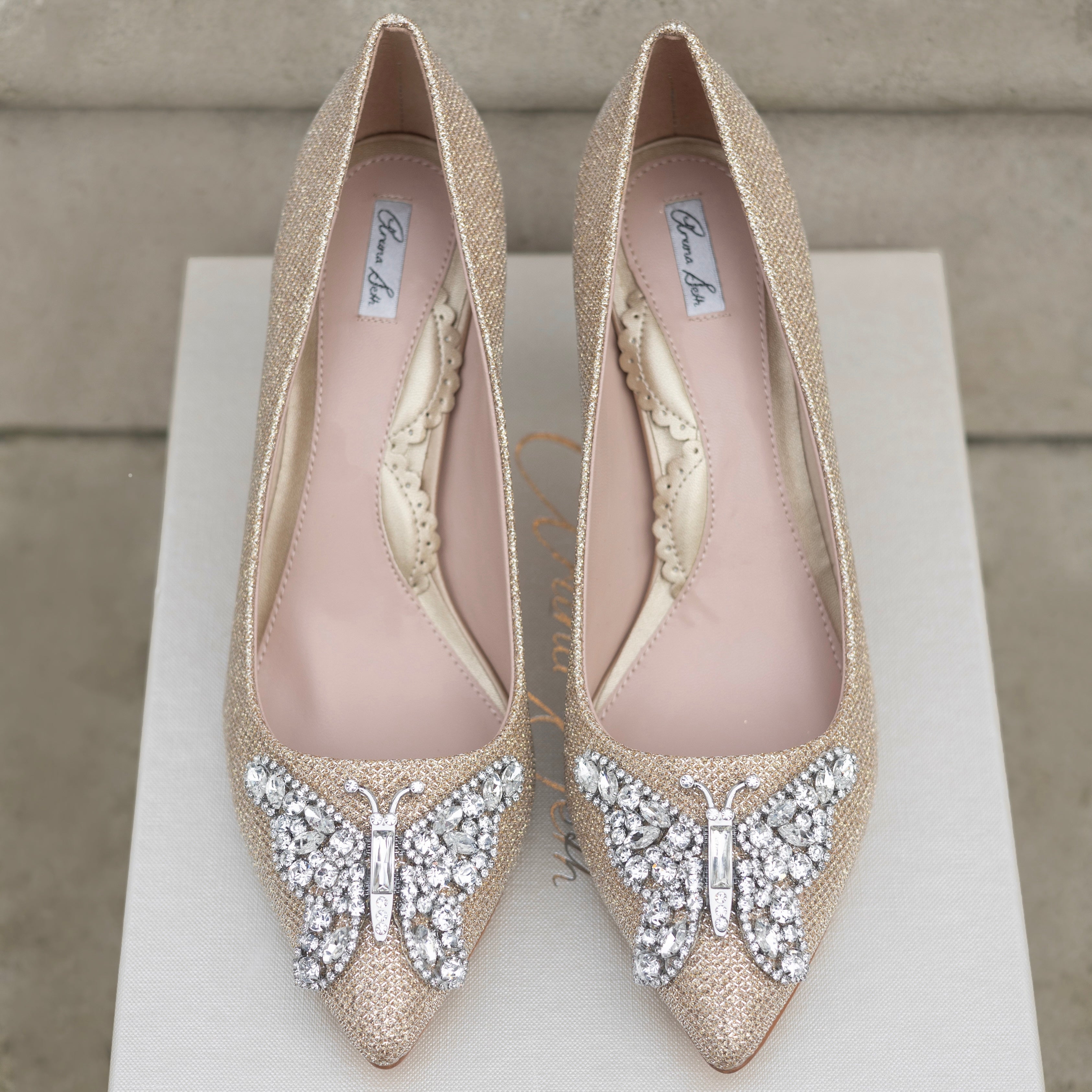Emilia Butterfly Heels Gold Mesh