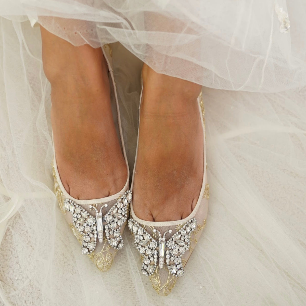 ELIANA BALLERINA FLAT POINTY GOLD LACE