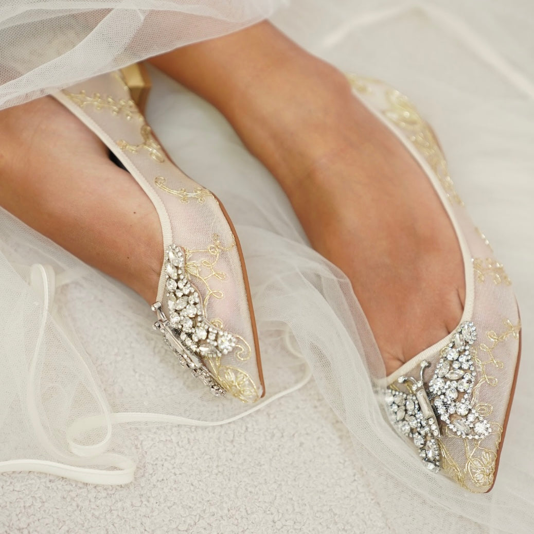 ELIANA BALLERINA FLAT POINTY GOLD LACE
