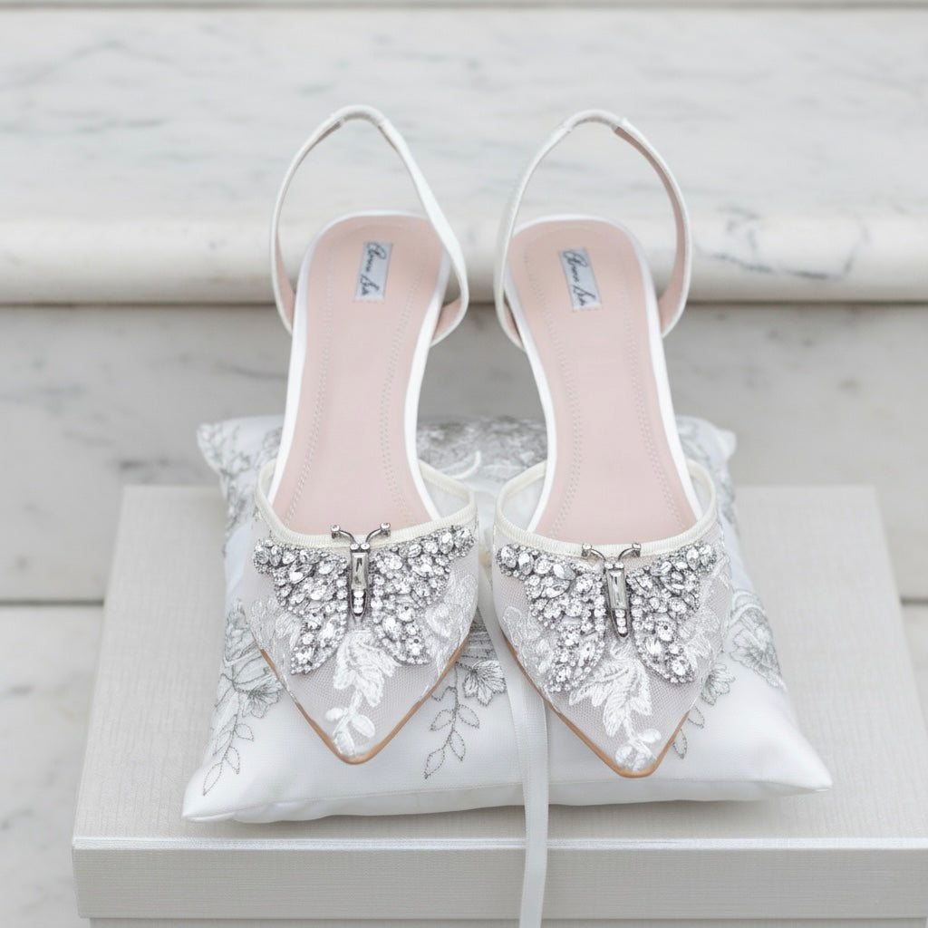 LOVE BUTTERFLY SLINGBACK HEELS IVORY LACE