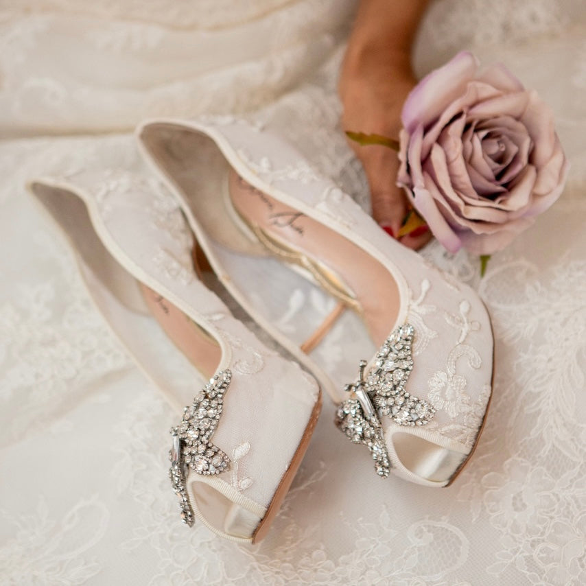 Evi Open Toe Butterfly Heel Ivory Lace