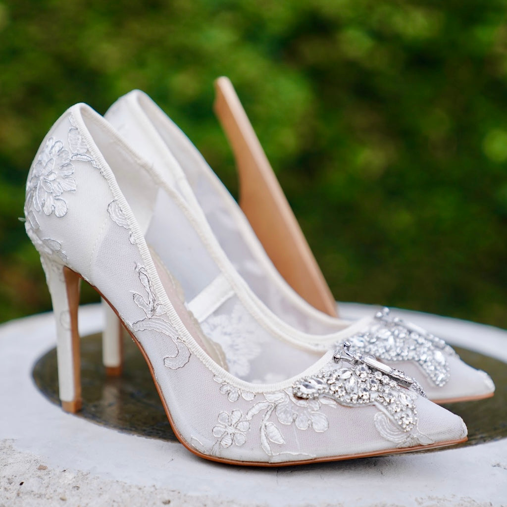 April Butterfly Heels Ivory Lace