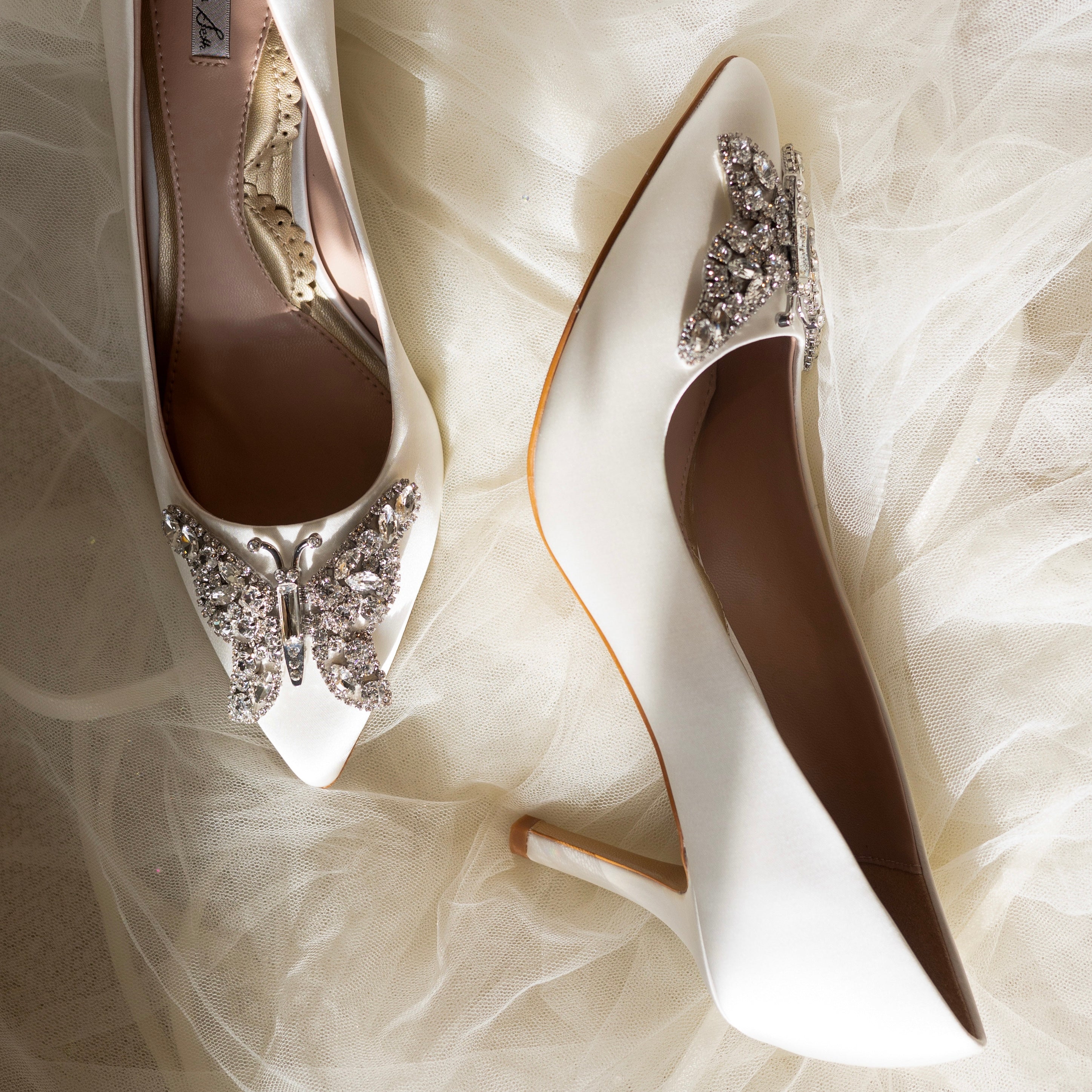 Emilia Butterfly Heel Ivory Satin Bridal Shoes