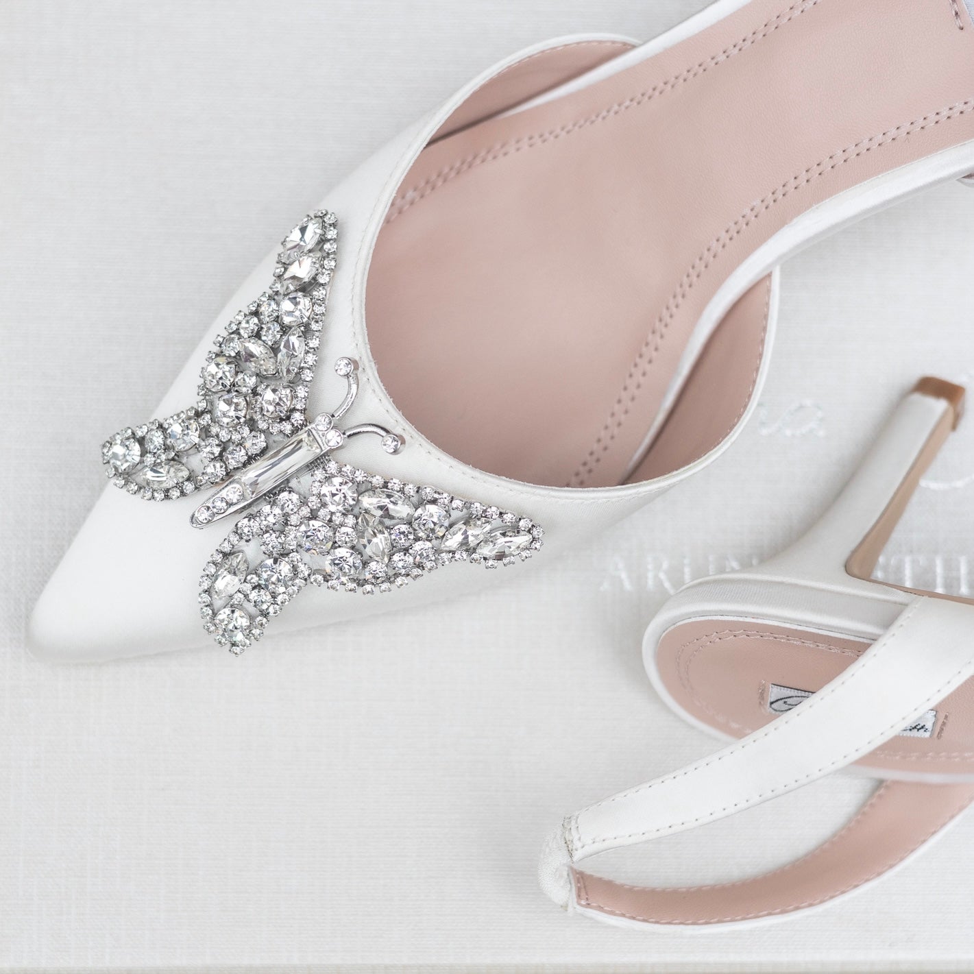 Love Butterfly Slingback Heels Ivory Satin