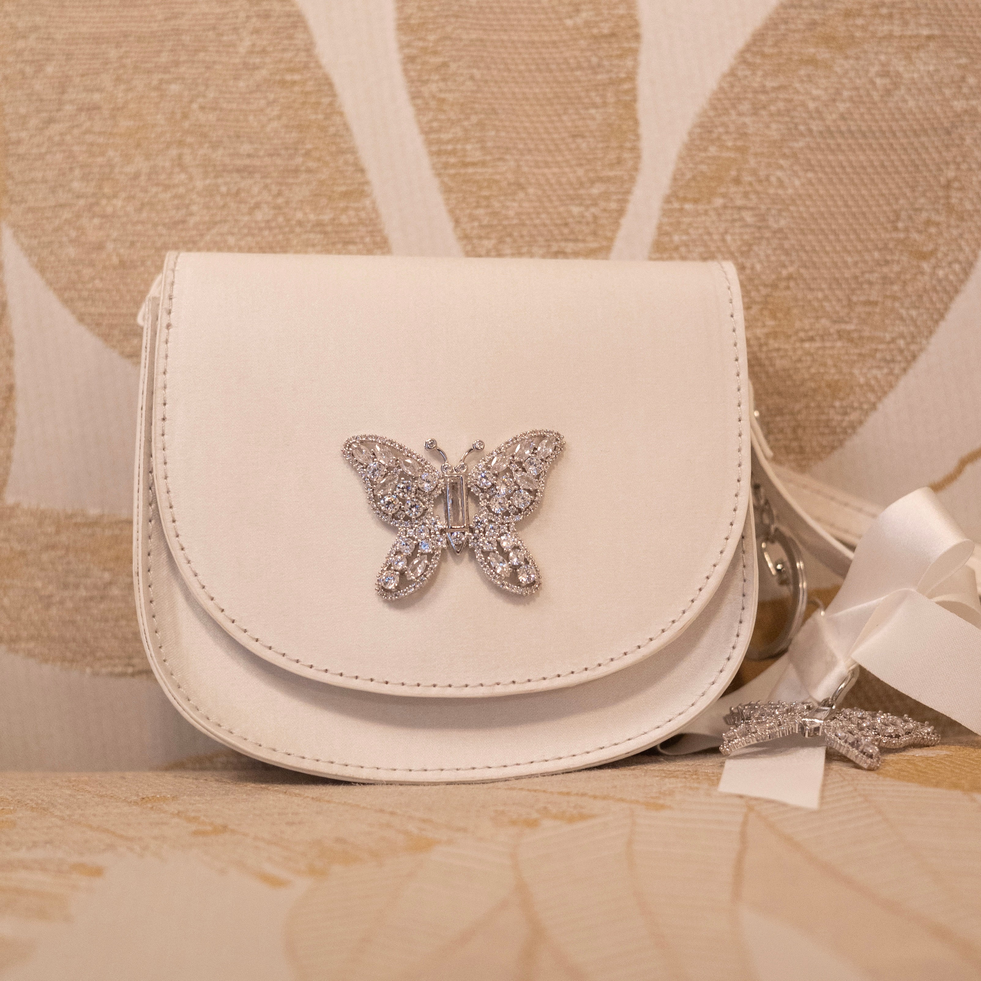 Luna Mini Butterfly Ivory Satin Bag
