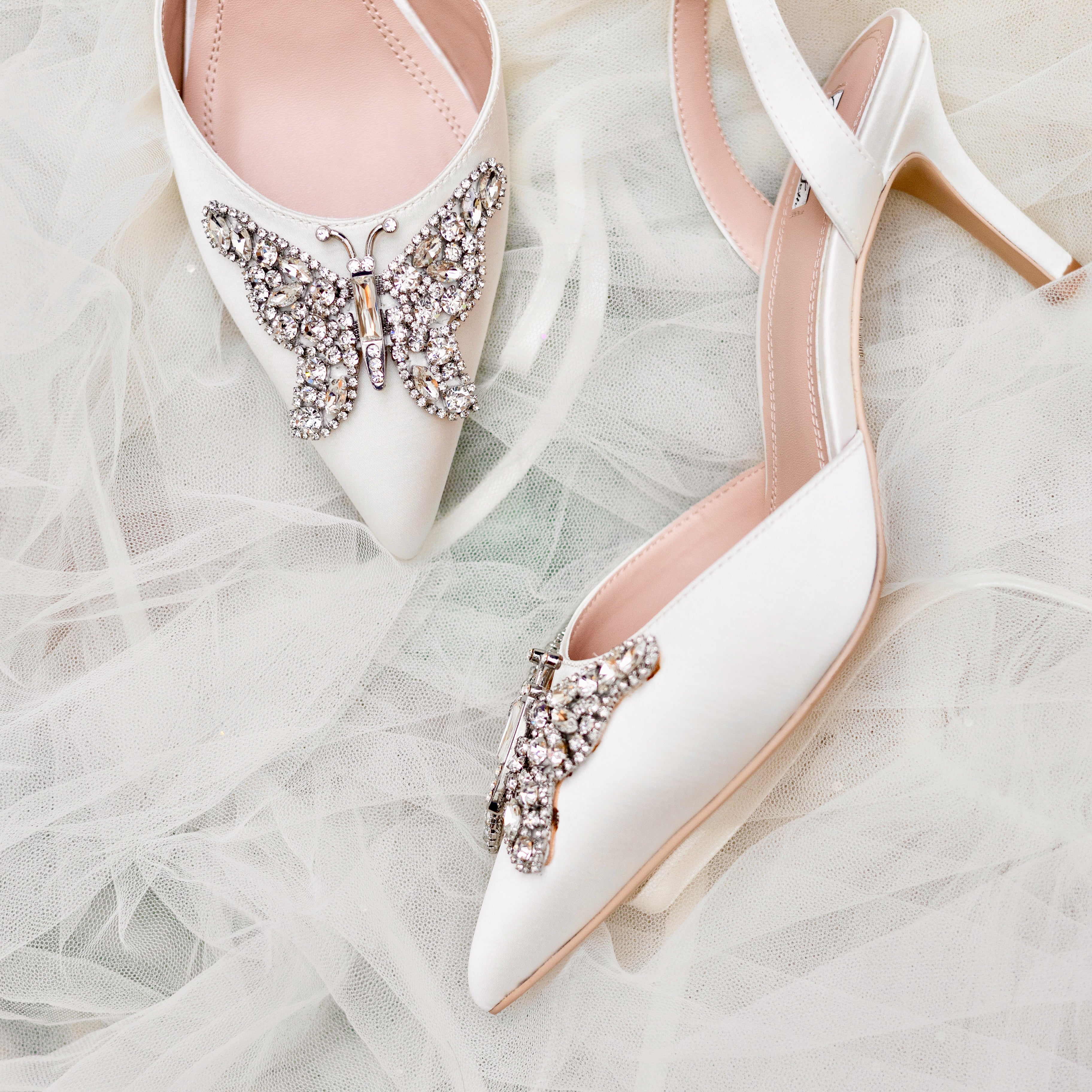 Love Butterfly Slingback Heels Ivory Satin
