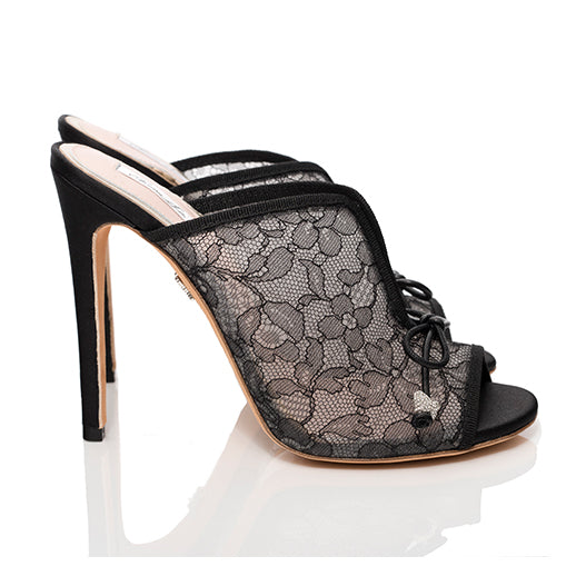Kaia Black Lace Slip-On Mules