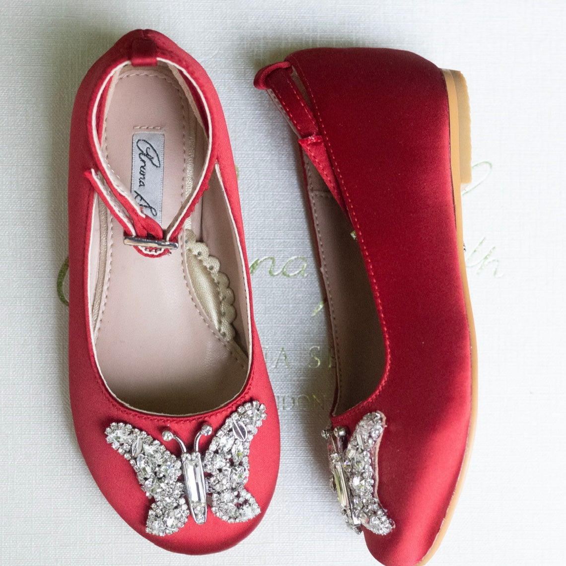 Angelina Butterfly Girls Shoes Burgundy Satin
