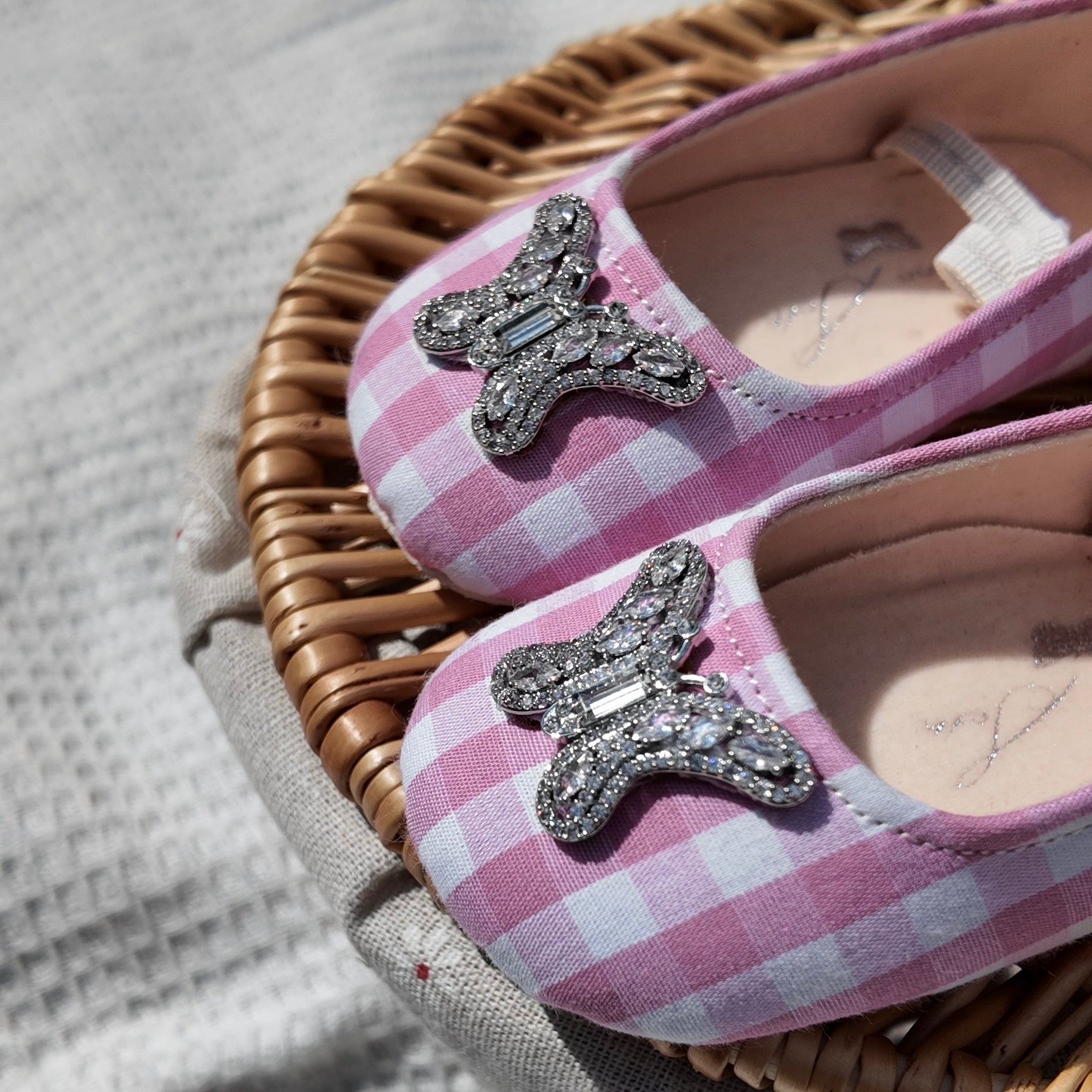 ODETTE BUTTERFLY ROSE PINK GINGHAM BABY SHOES