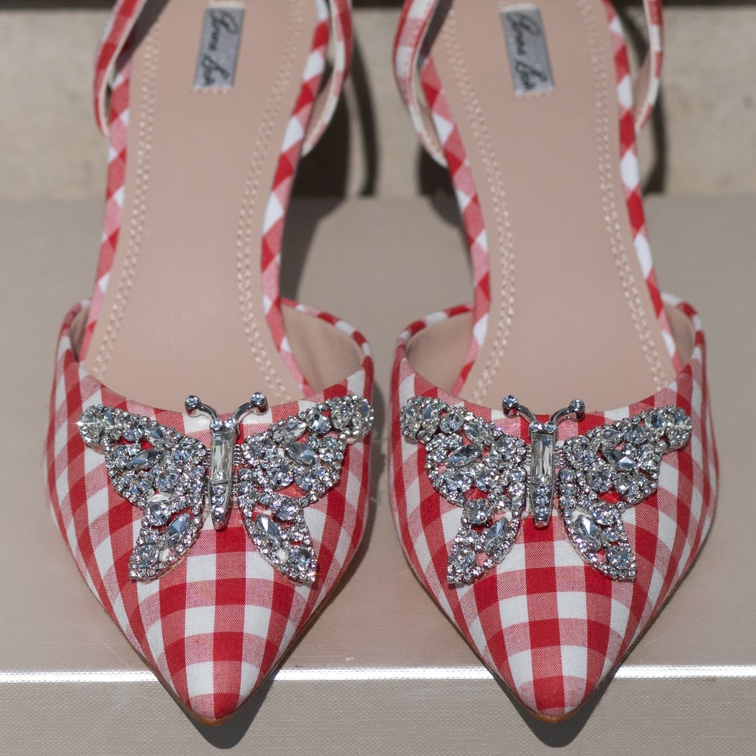 Love Butterfly Slingback Heels Red Gingham