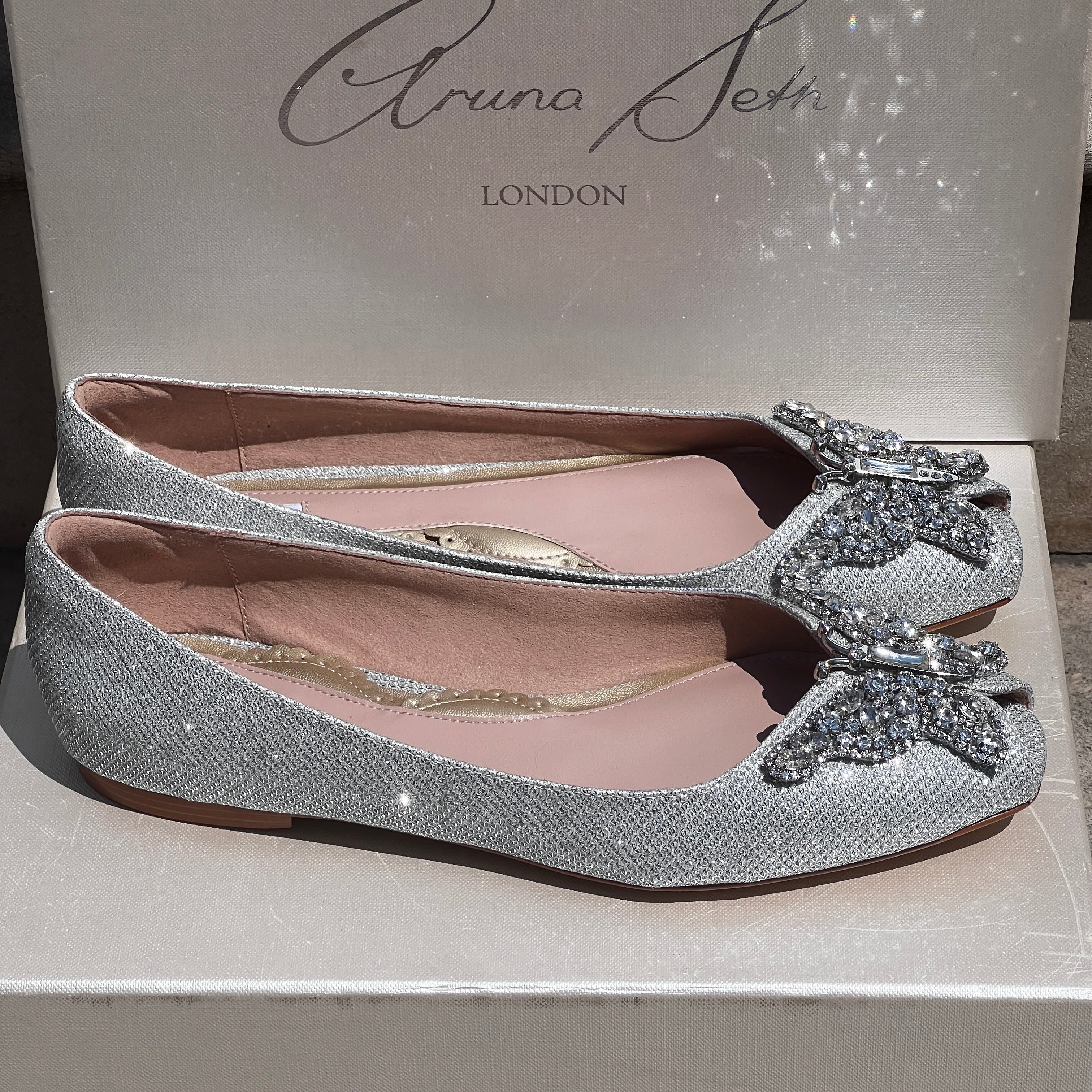 LIANA BUTTERFLY OPEN TOE FLATS SILVER MESH