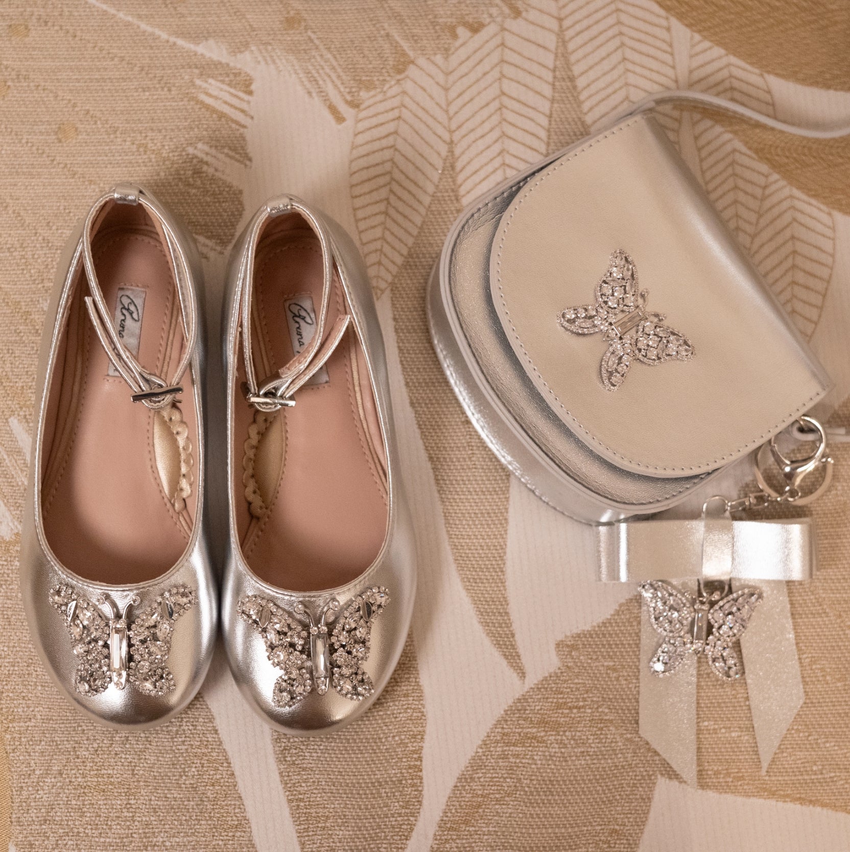 ANGELINA BUTTERFLY GIRLS SHOES SILVER METALLIC LEATHER