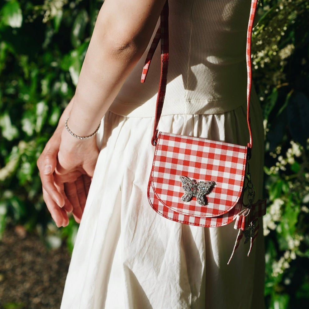 LUNA MINI BUTTERFLY RED GINGHAM BAG