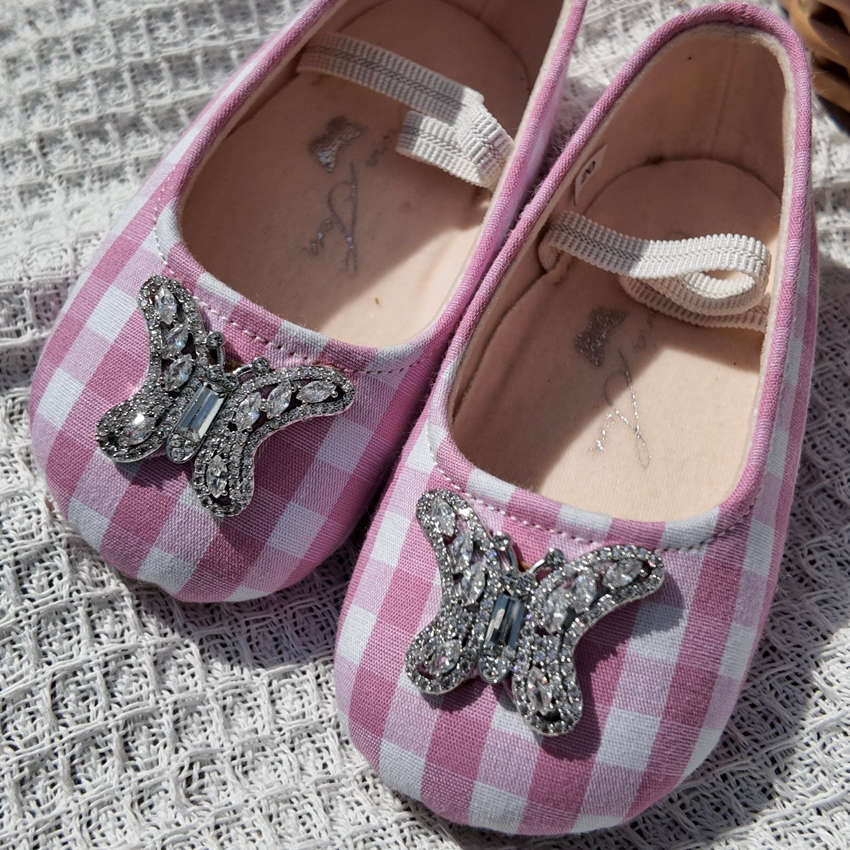ODETTE BUTTERFLY ROSE PINK GINGHAM BABY SHOES