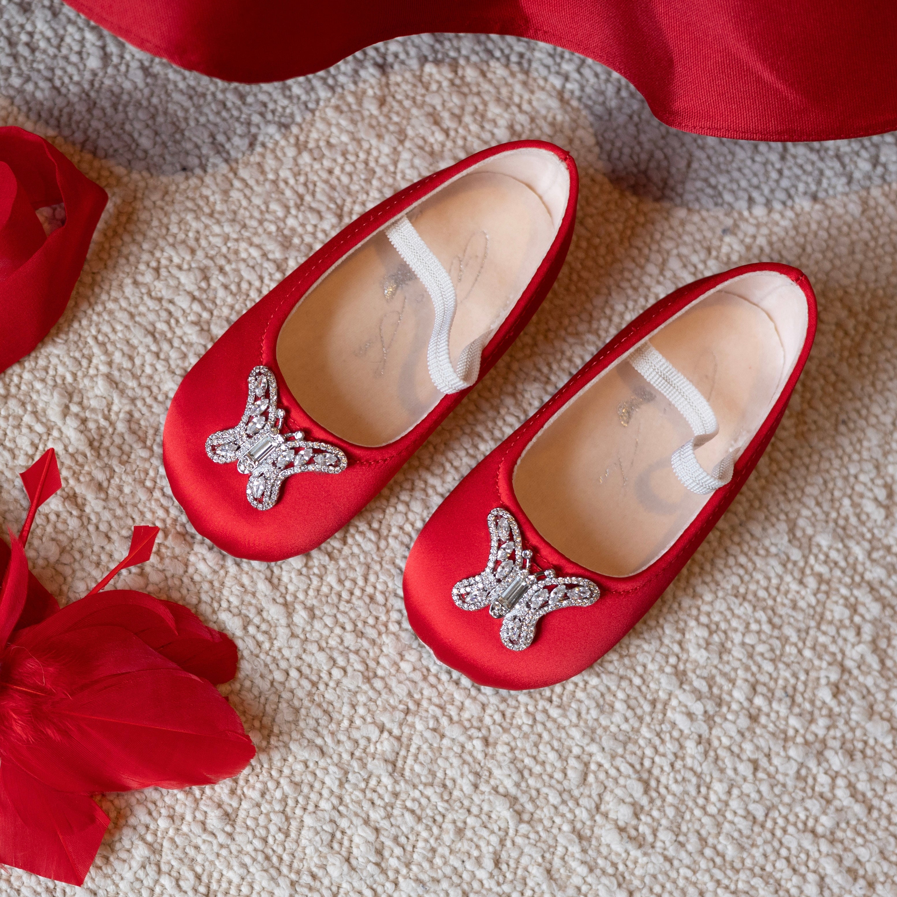 ODETTE BUTTERFLY BABY SHOES | RED SATIN
