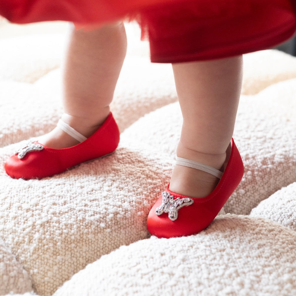 ODETTE BUTTERFLY BABY SHOES | RED SATIN