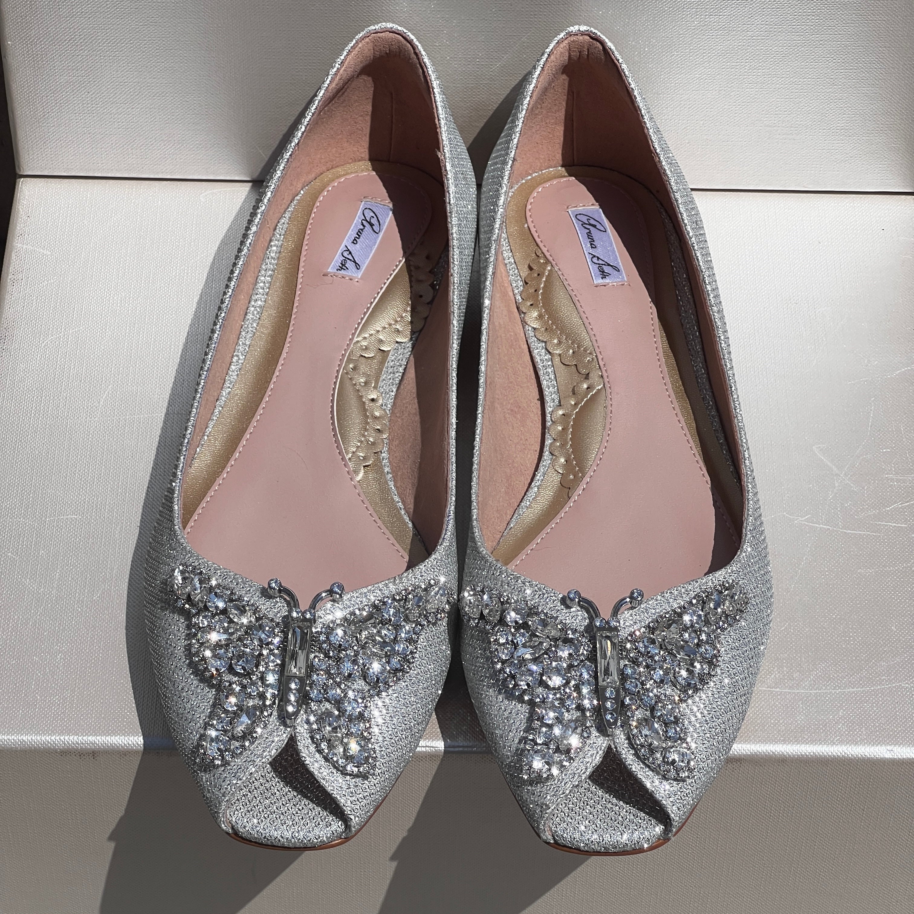 LIANA BUTTERFLY OPEN TOE FLATS SILVER MESH