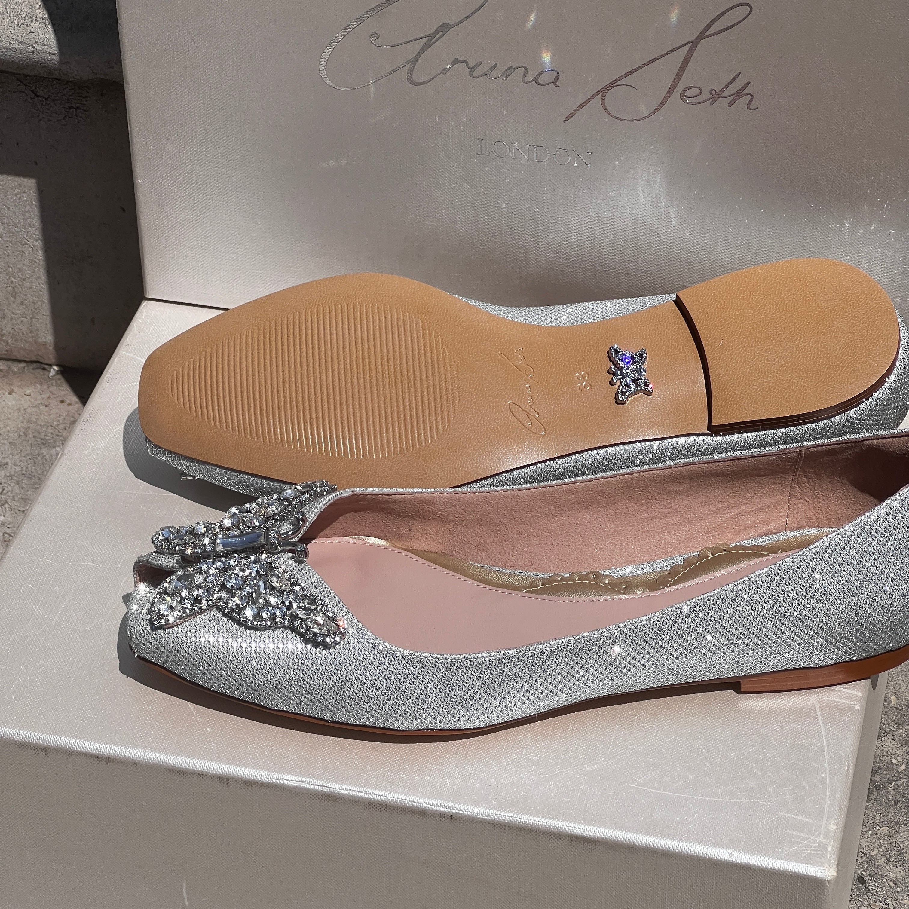 LIANA BUTTERFLY OPEN TOE FLATS SILVER MESH