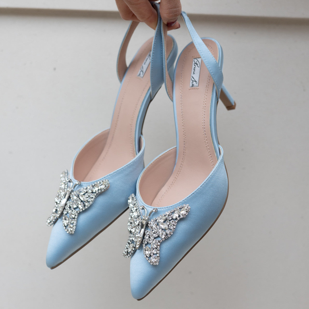 Love Butterfly Sling Back Heels Powder Blue Satin