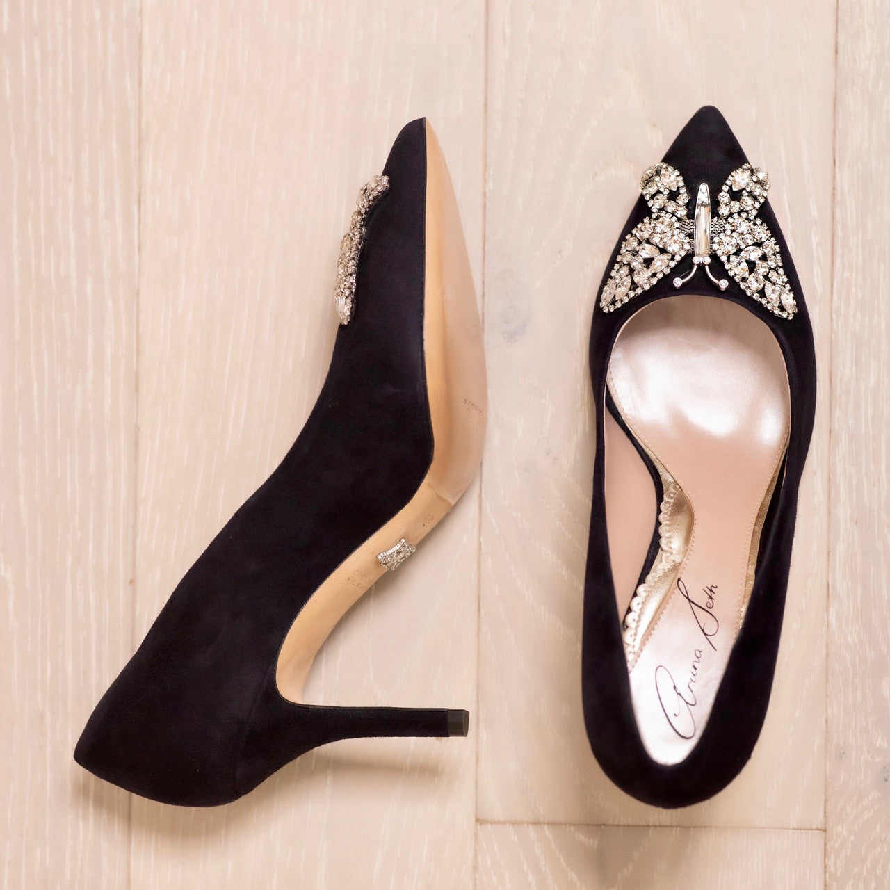 Emilia Butterfly Heels Black Suede