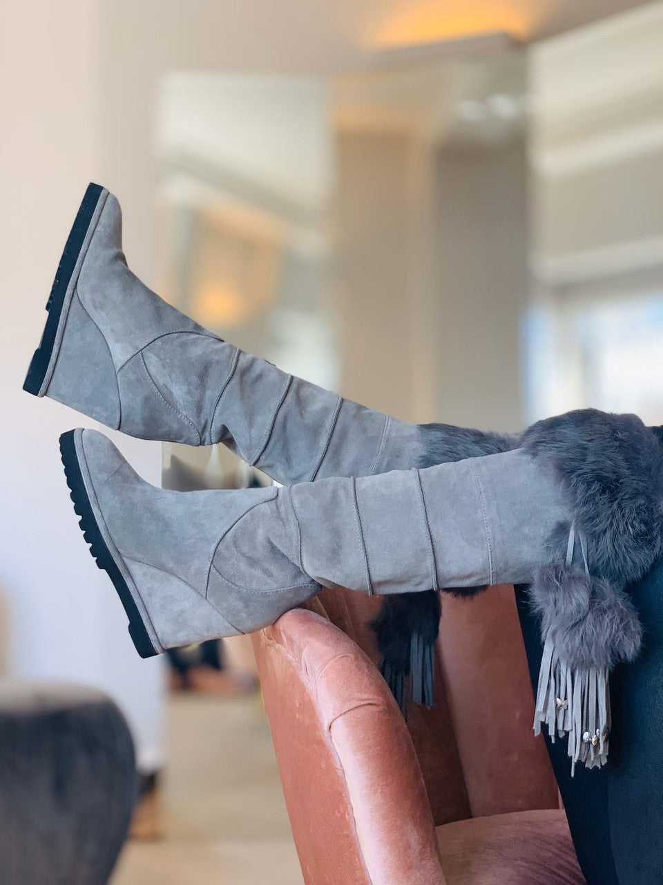 Gstaad Grey Suede Fur Boot