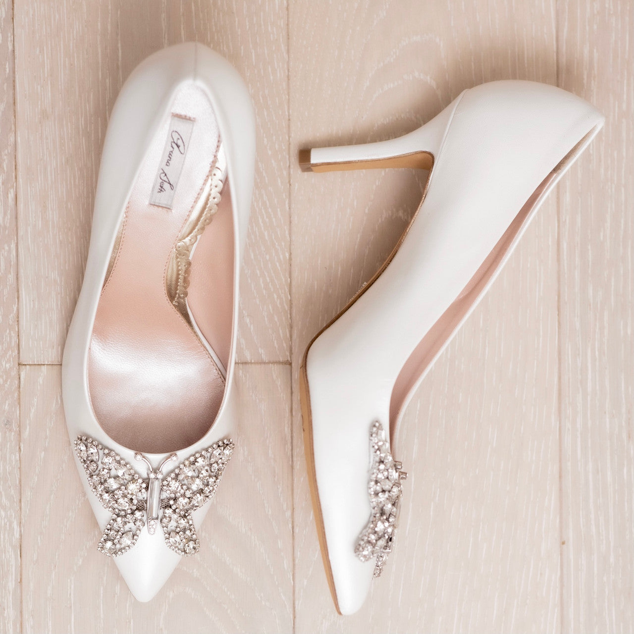 Emilia Butterfly Heels Ivory Pearlised Leather