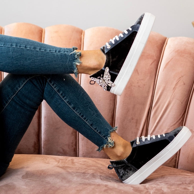 Rocket Grey Velvet Butterfly Sneaker