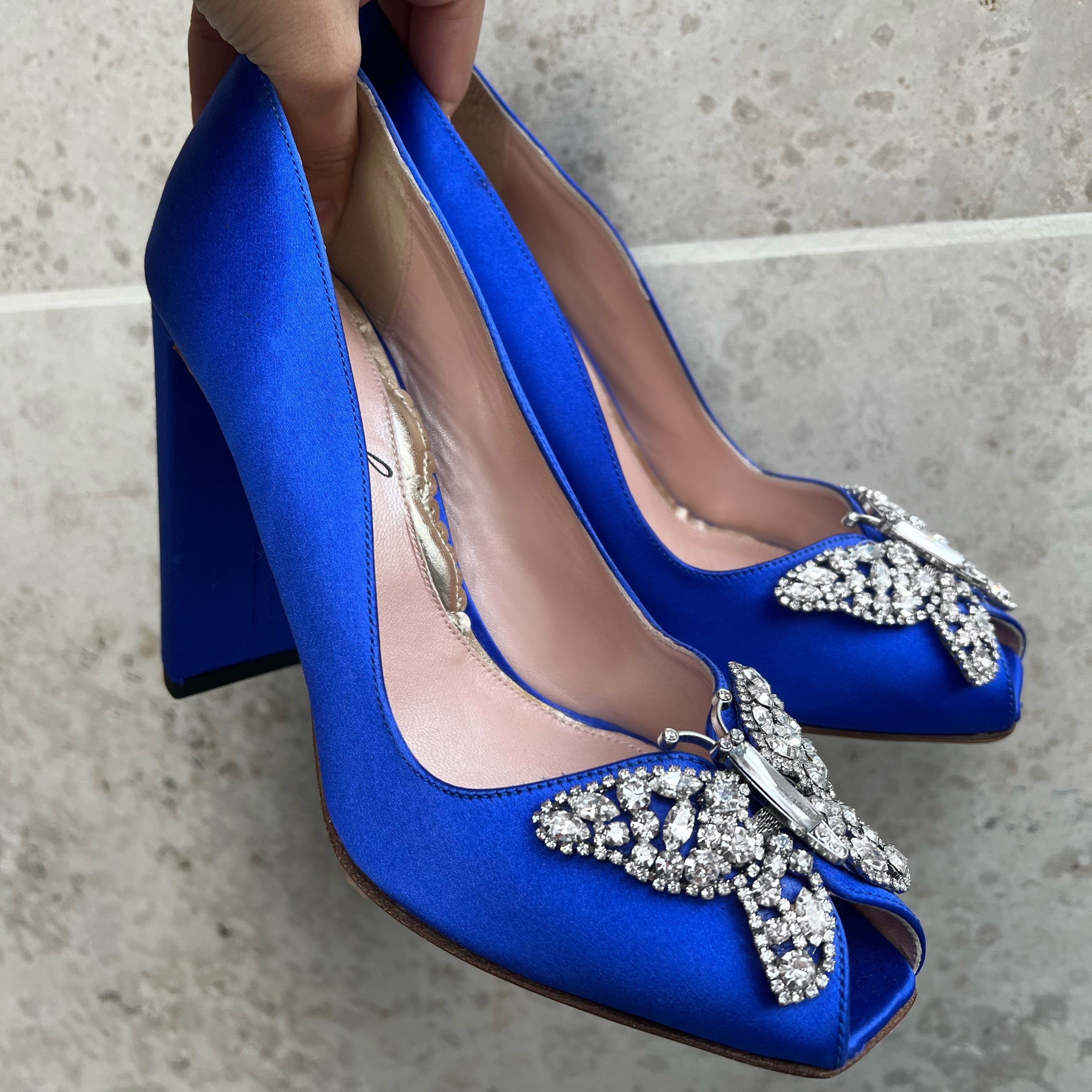 Georgia Open Toe Block Heel Cobalt Blue Satin